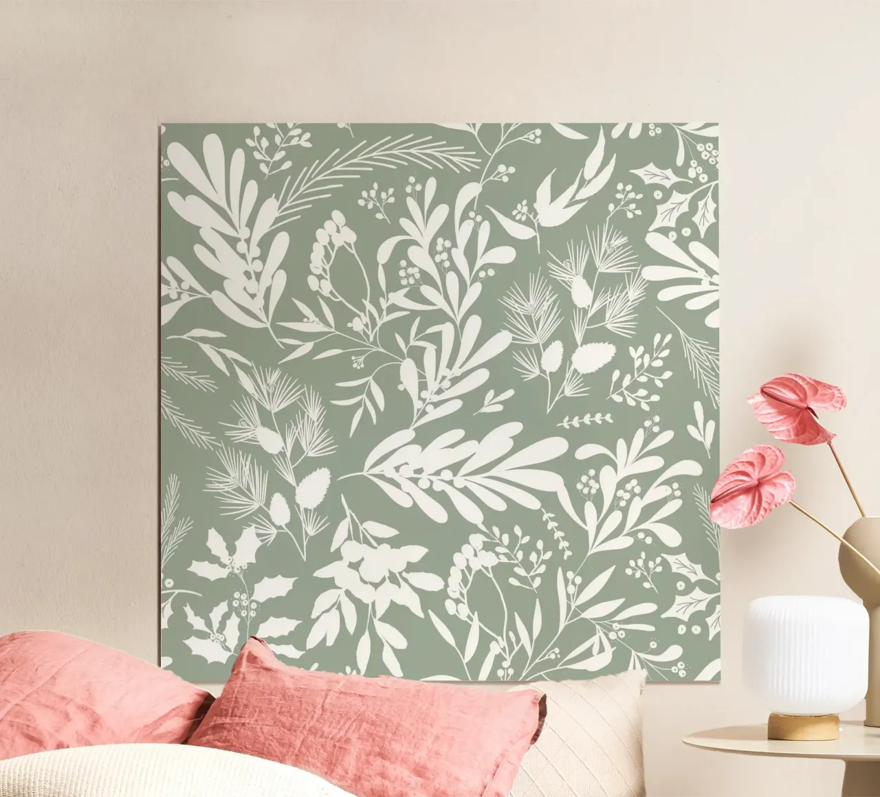 Christmas Botanical Light Green poster con telaio in legno da anisillustration