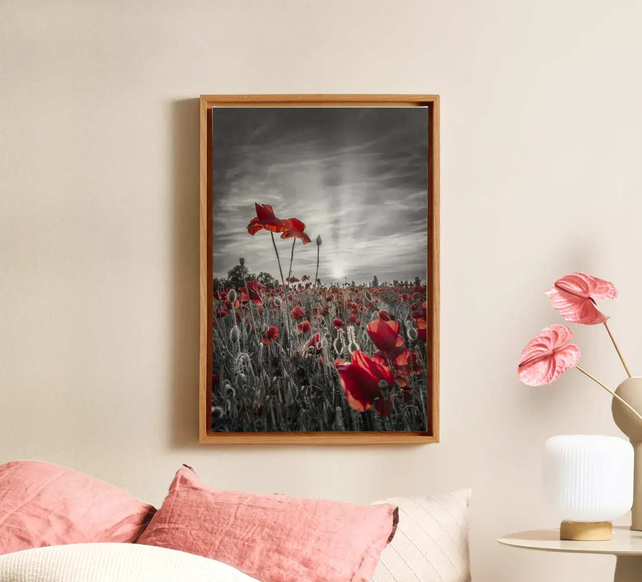 Klaprozen in de zonsondergang | colorkey canvas met Baklijst van Melanie Viola