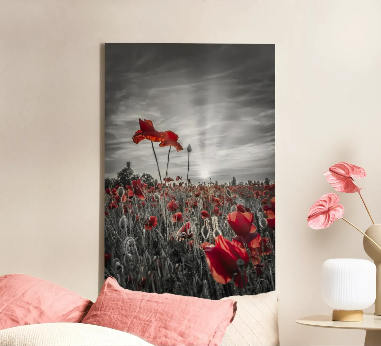 Klaprozen in de zonsondergang | colorkey canvas met Baklijst van Melanie Viola