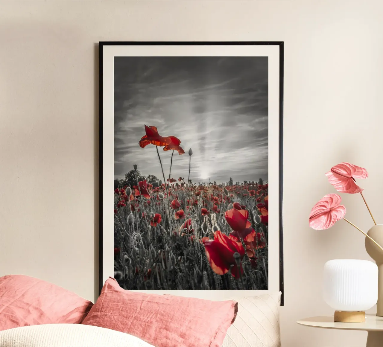 Klaprozen in de zonsondergang | colorkey poster van Melanie Viola