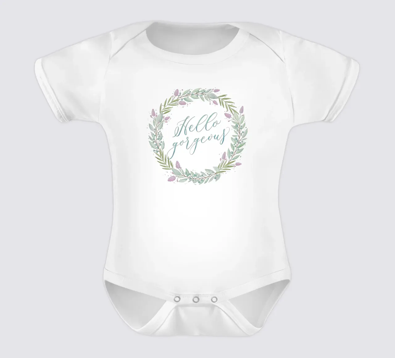 Ghirlanda floreale: Ciao, splendido. Fiori con calligrafia delicata body neonato maniche corte da CalliLetters