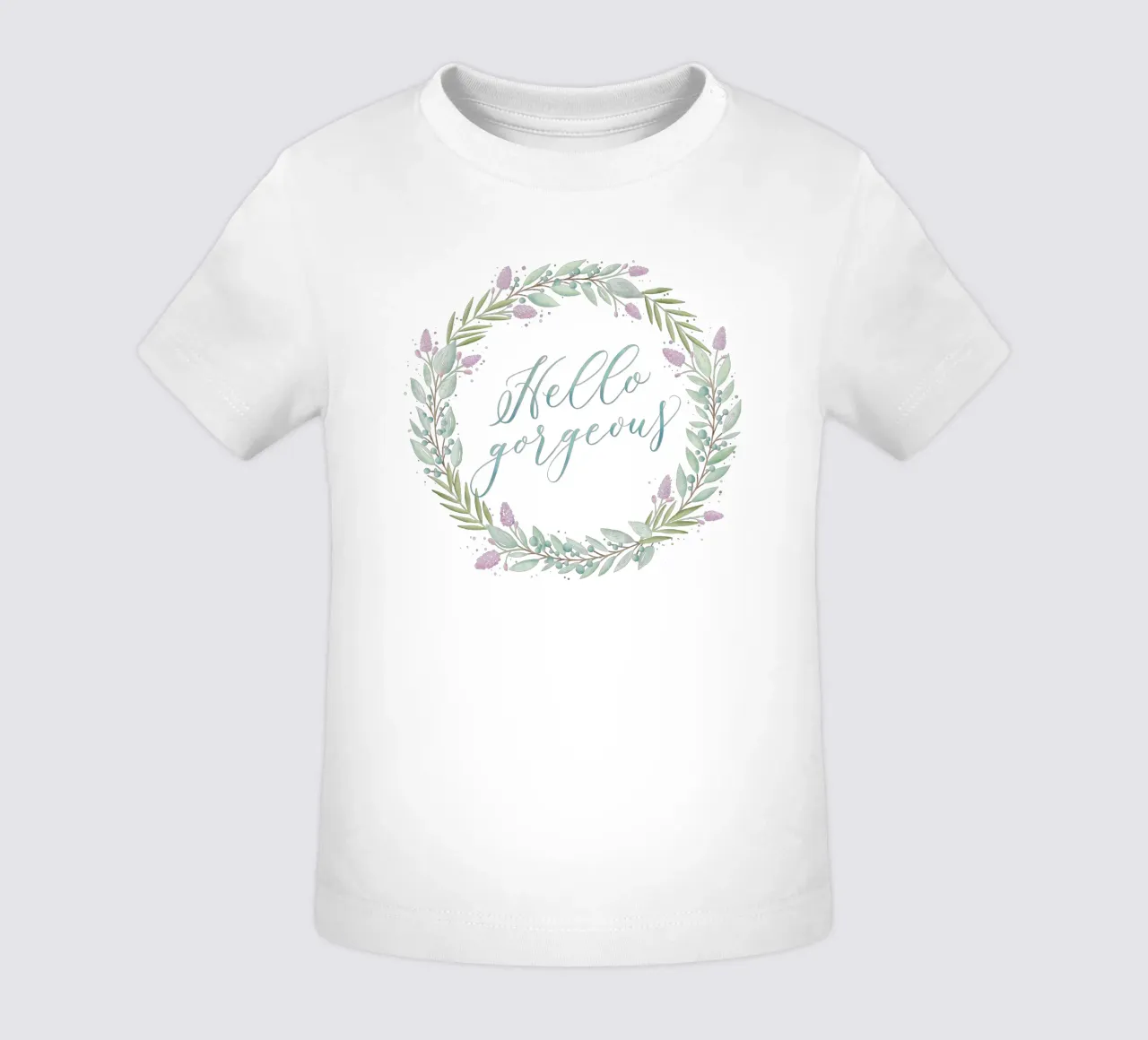 Ghirlanda floreale: Ciao, splendido. Fiori con calligrafia delicata maglietta neonato da CalliLetters