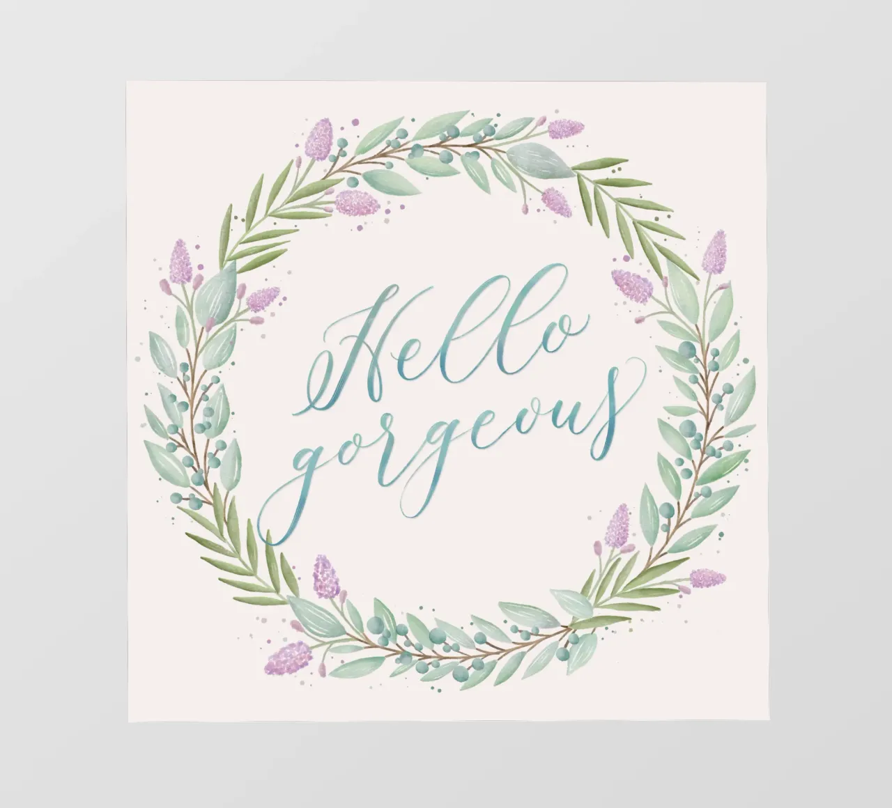 Bloemenkrans: Hallo, prachtig. Bloemen met delicate kalligrafie fotobehang van CalliLetters