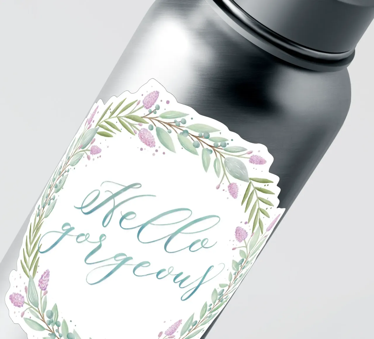 Floral wreath: Hello, gorgous. Florals with delicate calligraphy sticker by CalliLetters