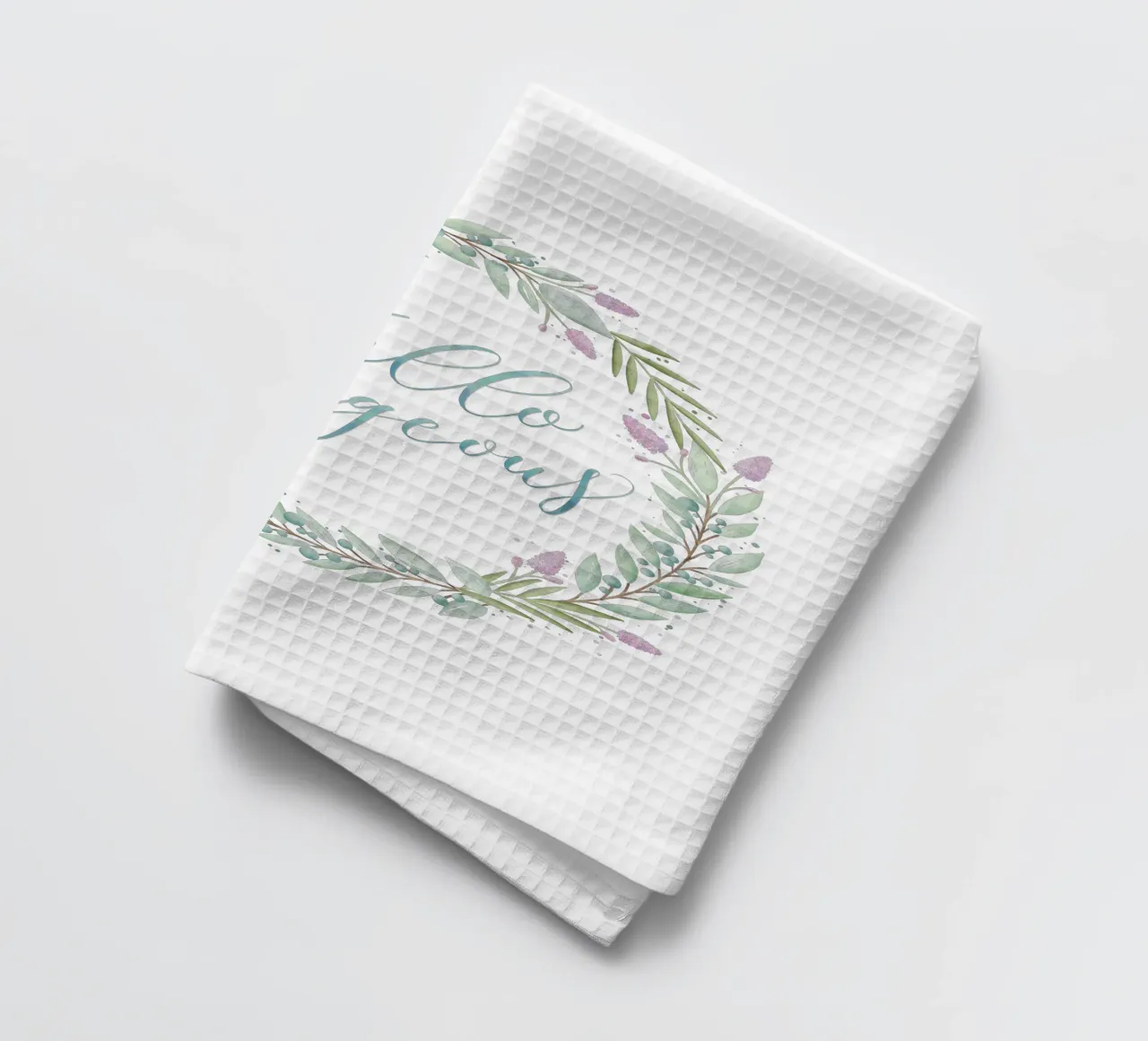 Ghirlanda floreale: Ciao, splendido. Fiori con calligrafia delicata canovaccio da cucina da CalliLetters