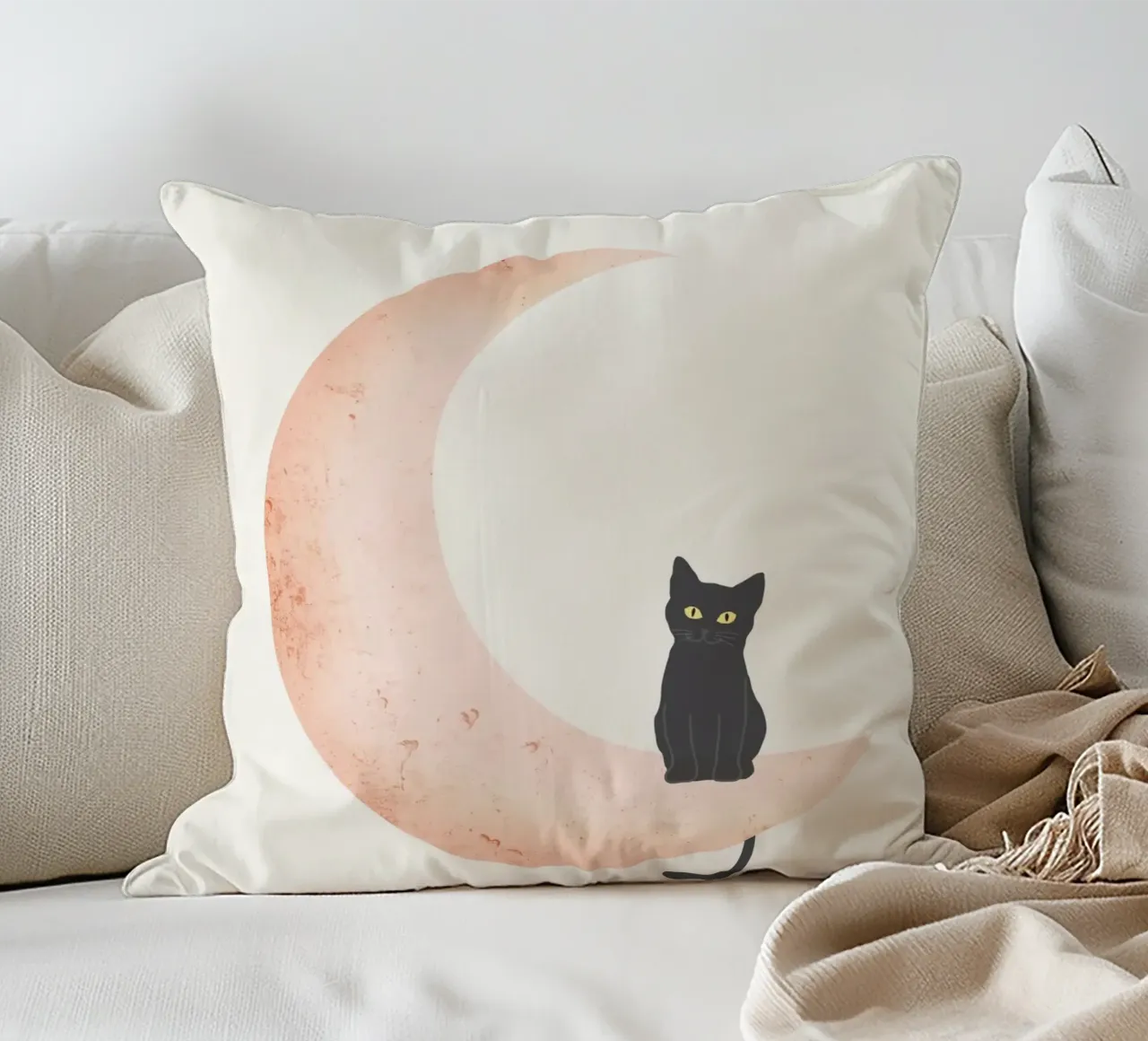 Gatto della mezzaluna cuscino da Melloi Art Print