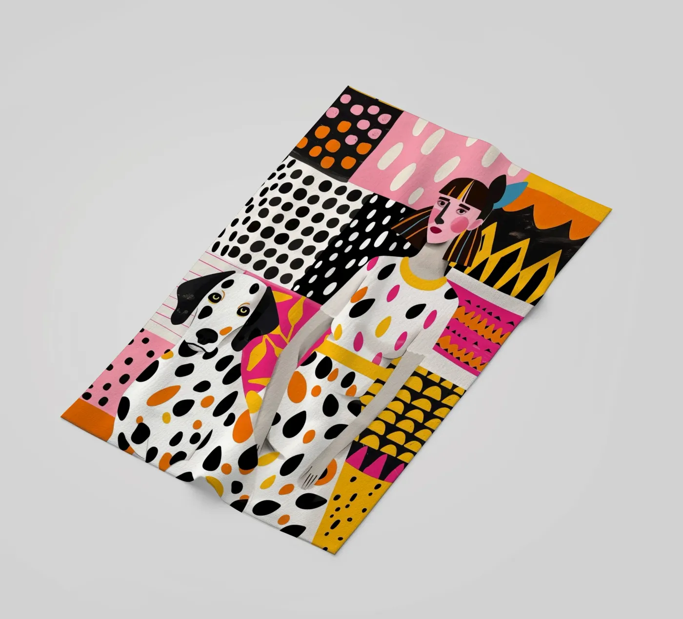 Dalmatian Collage | Woman and Dog Patchwork Strandtuch von Autofocus