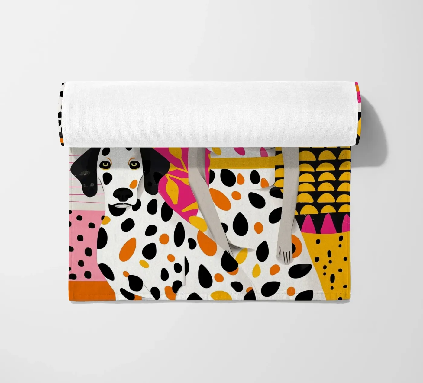 Dalmatian Collage | Woman and Dog Patchwork Strandtuch von Autofocus