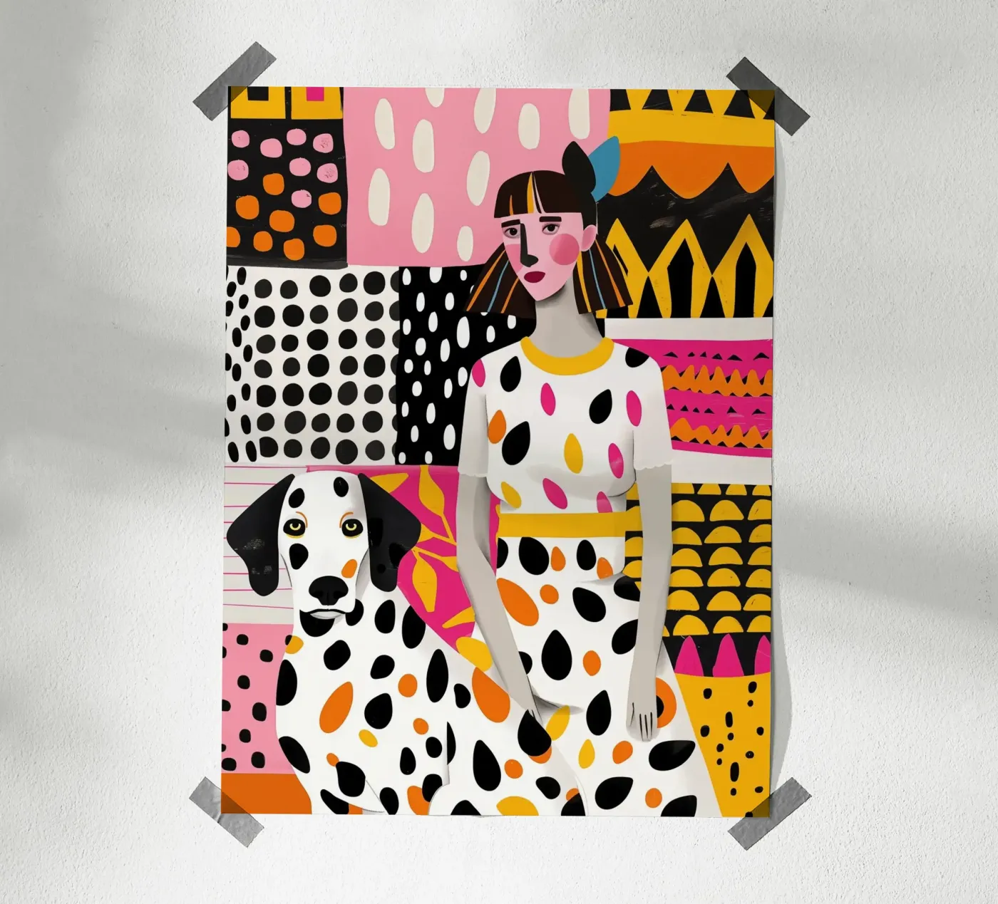 Dalmatian Collage | Woman and Dog Patchwork Poster von Autofocus