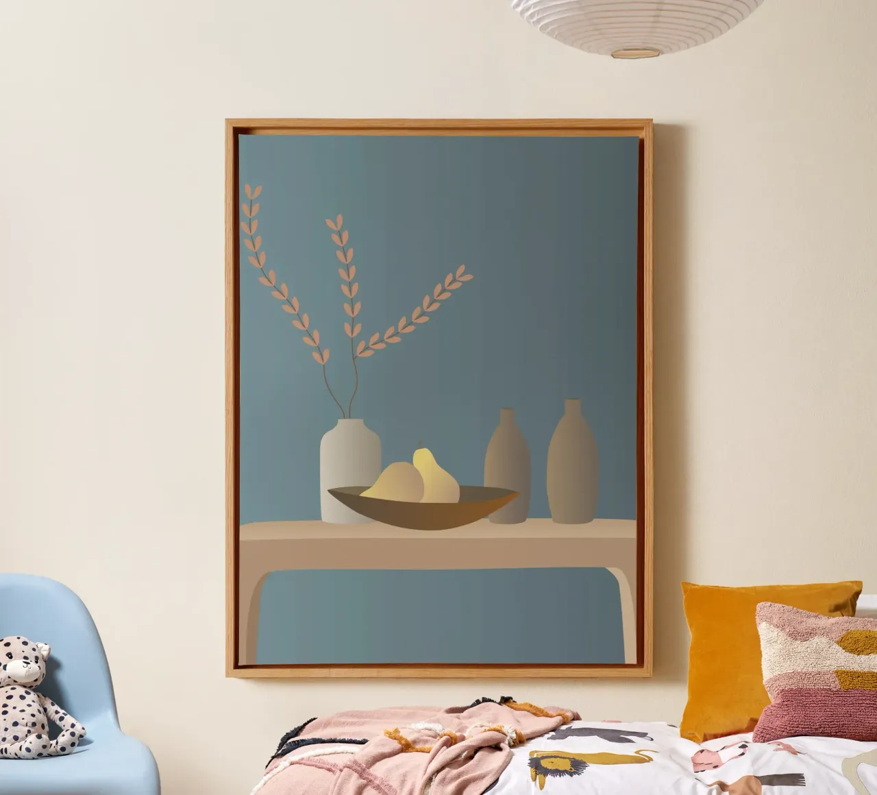 Modern stilleven in donkerblauw I canvas met Baklijst van Atelier_SousleMont