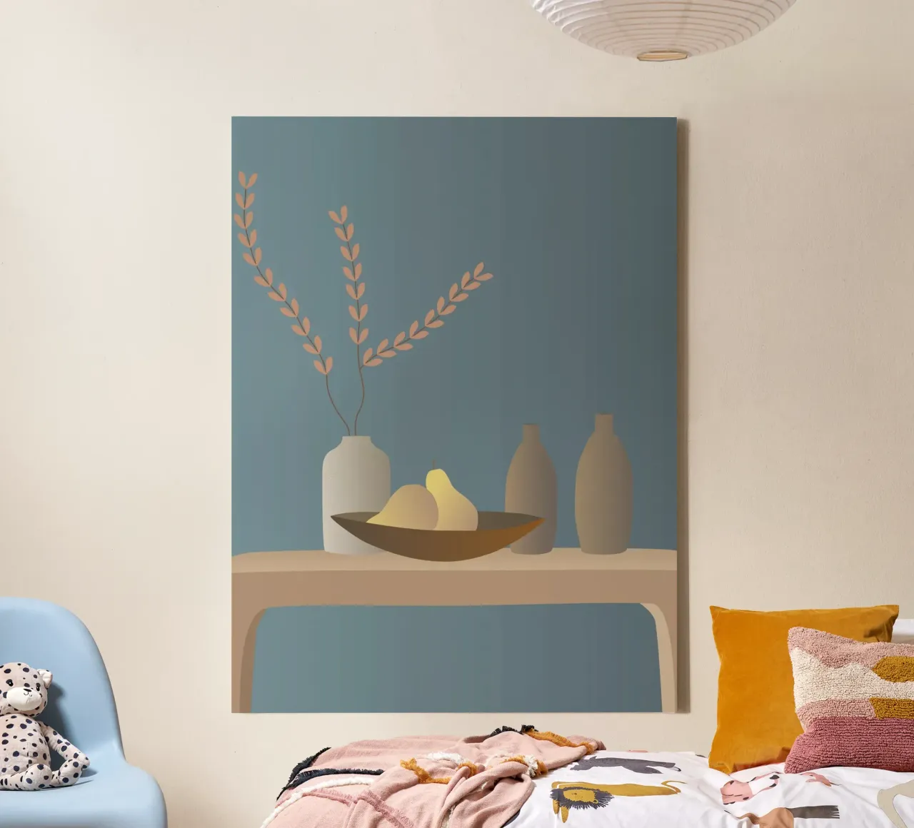 Modern stilleven in donkerblauw I canvas met Baklijst van Atelier_SousleMont