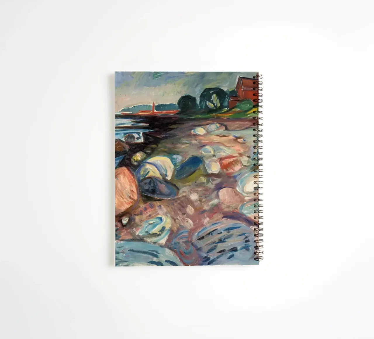 Edvard Munch - Shore with Red House spiral notebook by Timeless Artworks