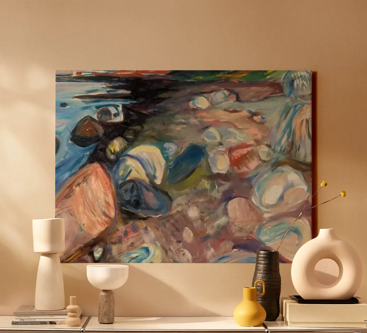 Edvard Munch - Shore with Red House canvas with Floater frame by Timeless Artworks