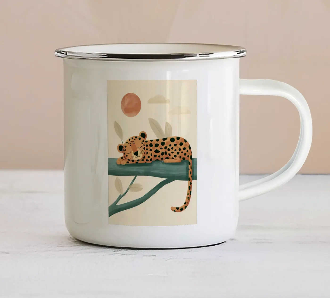 Napping Leopard enamel mug by Lilo