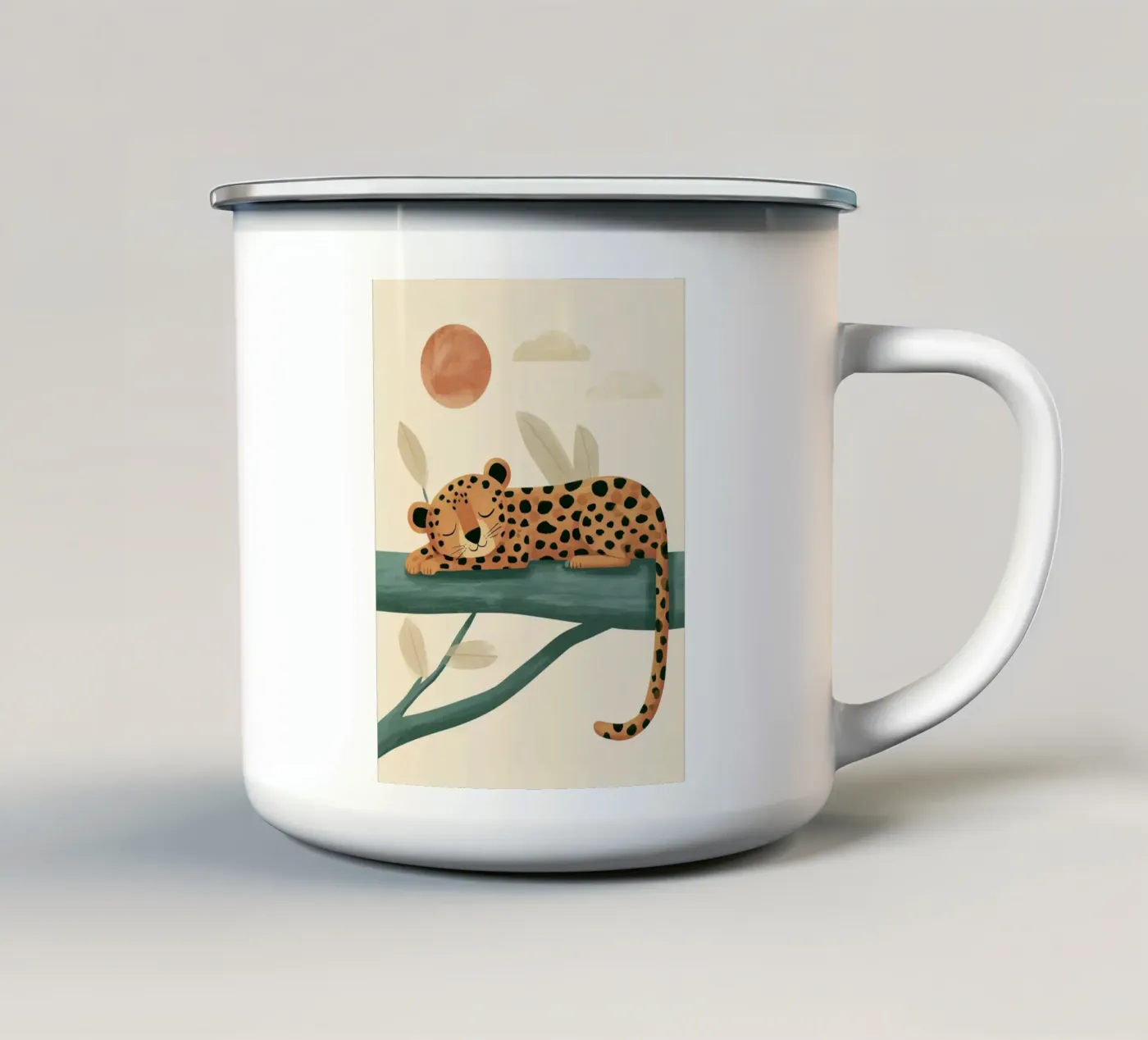 Napping Leopard enamel mug by Lilo