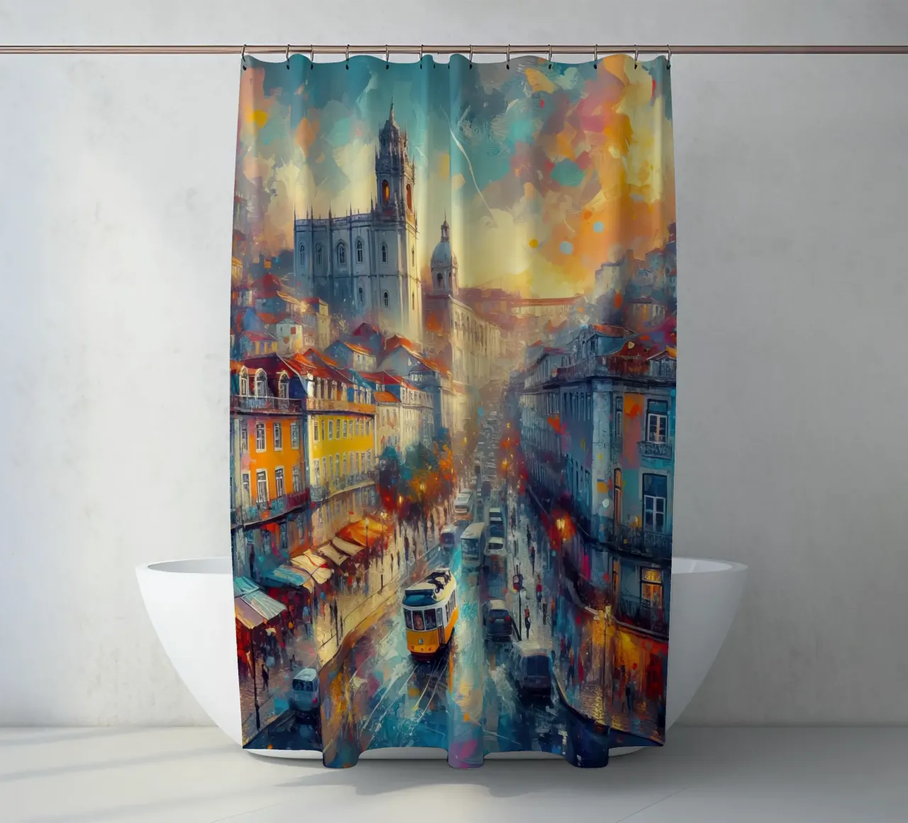 Lisbon watercolor shower curtain by 🎁 ARTVI-SHOP