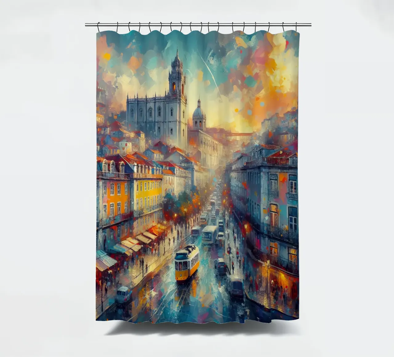 Lisbon watercolor shower curtain by 🎁 ARTVI-SHOP
