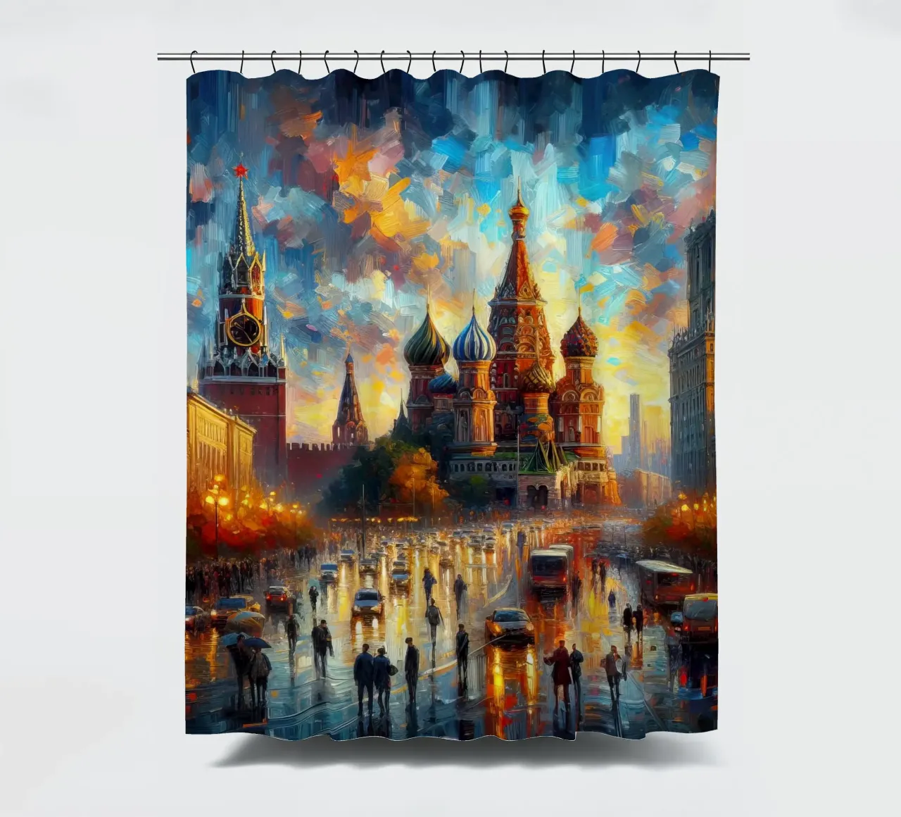Moscow watercolor shower curtain by 🎁 ARTVI-SHOP