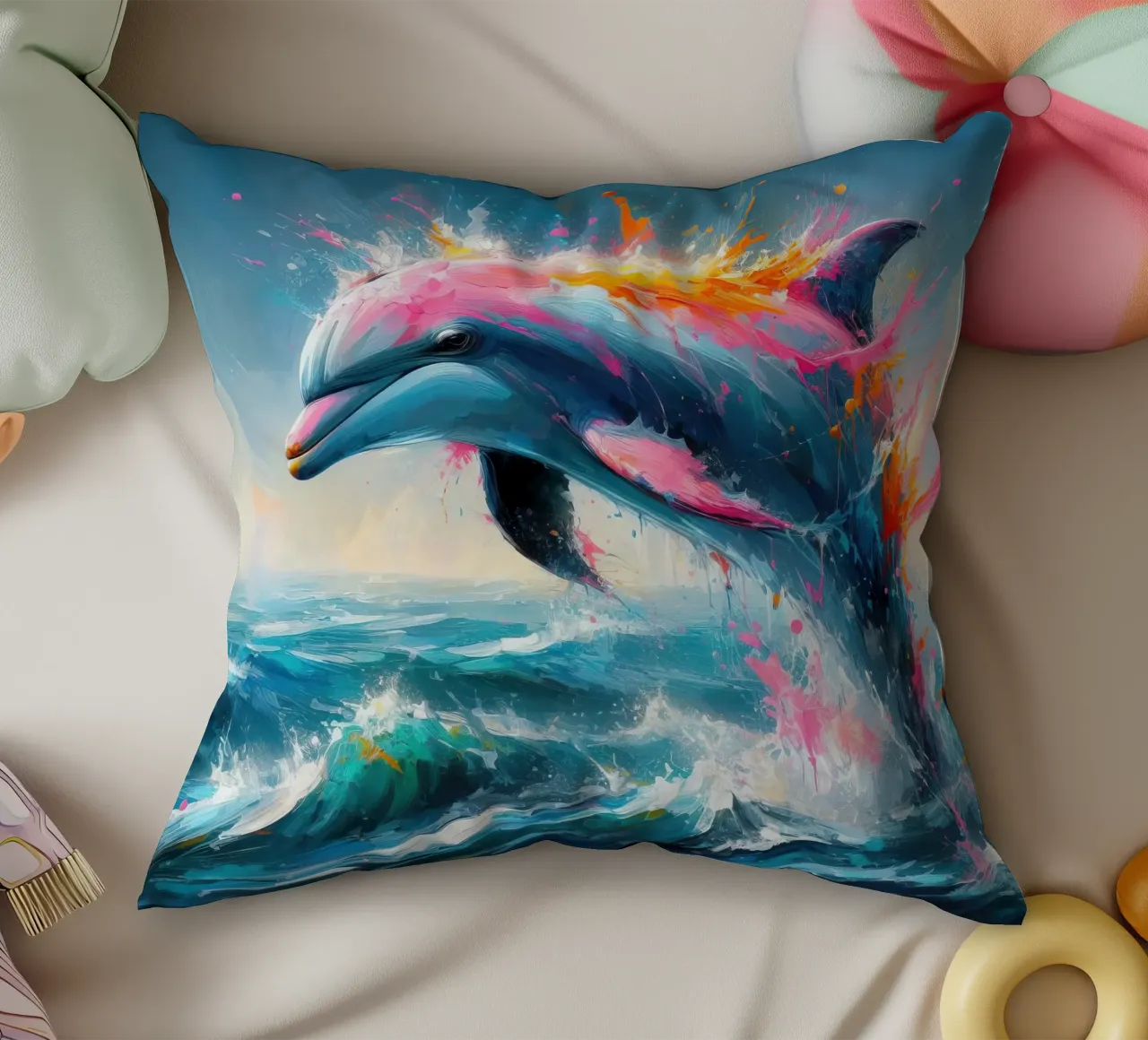 Delfino ad acquerello cuscino da 🎁 ARTVI-SHOP