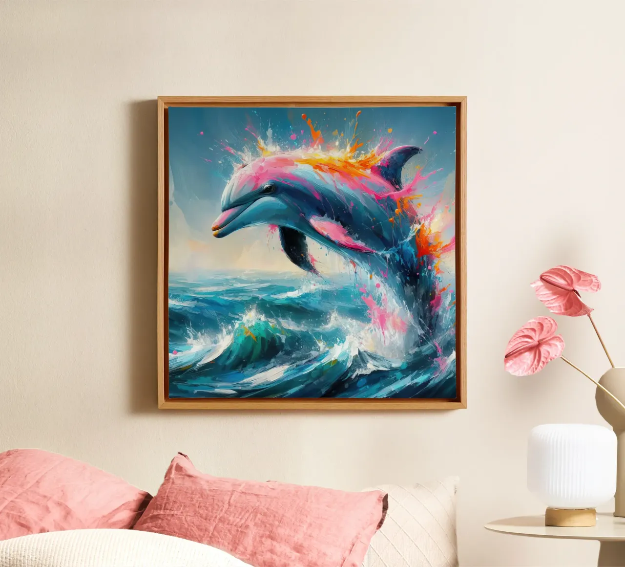 Delfino ad acquerello tela con Cornice a cassetta da 🎁 ARTVI-SHOP
