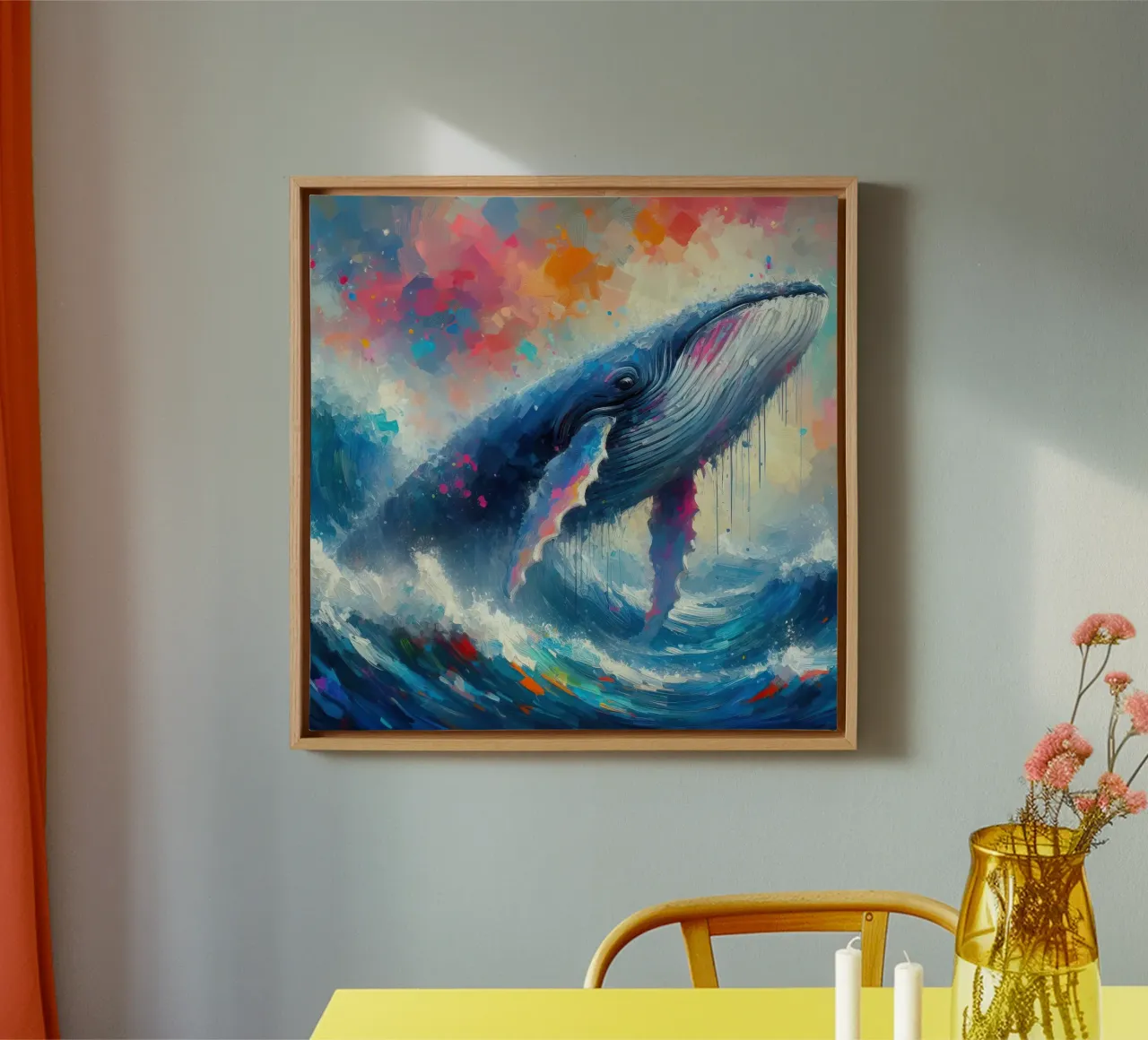 Balena in acquerello tela con Cornice a cassetta da 🎁 ARTVI-SHOP