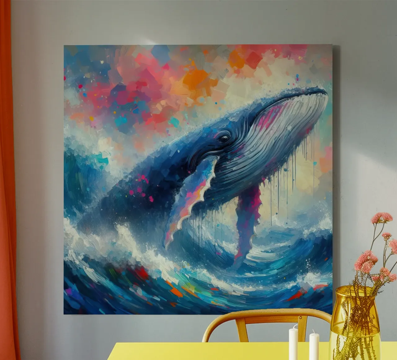 Balena in acquerello tela con Cornice a cassetta da 🎁 ARTVI-SHOP