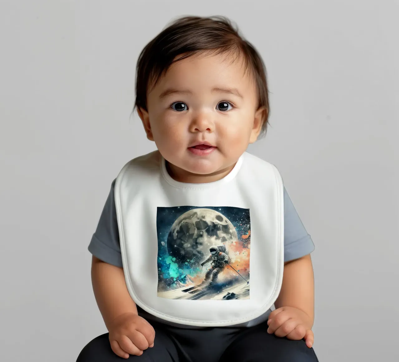 Astronauta che scia sulla luna bavaglino da 🎁 ARTVI-SHOP