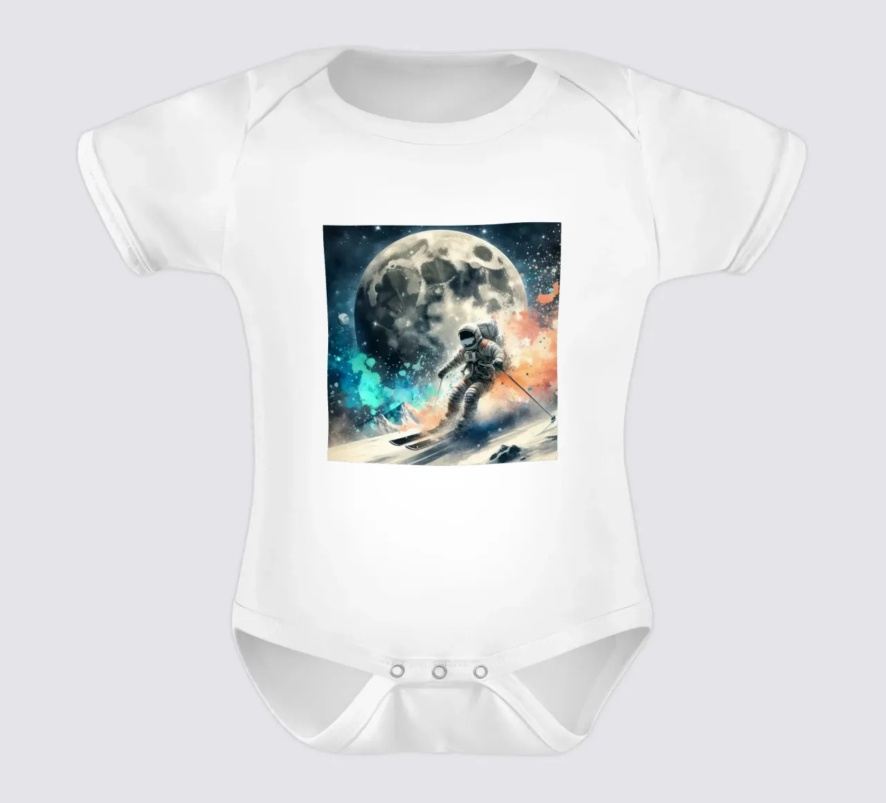 Astronaut skiing on the moon short-sleeve baby romper by 🎁 ARTVI-SHOP