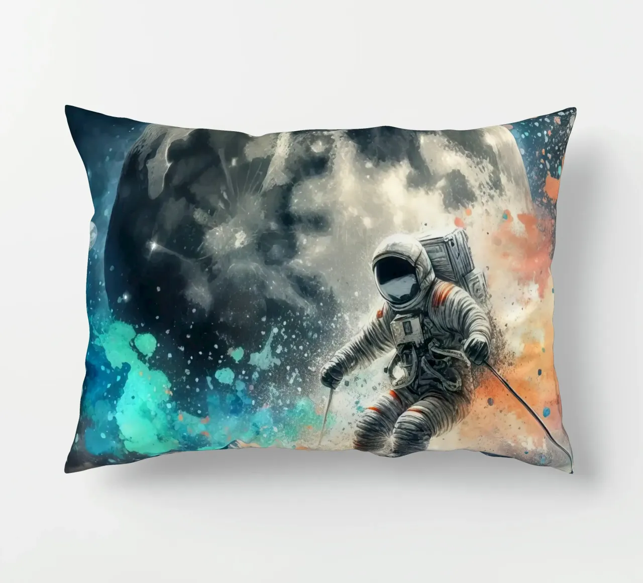 Astronaut skiing on the moon decorative cushion by 🎁 ARTVI-SHOP