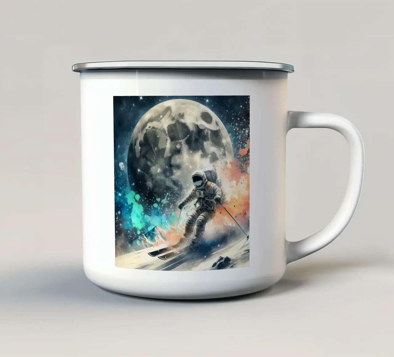 Astronauta che scia sulla luna tazza in smalto da ARTVI-SHOP