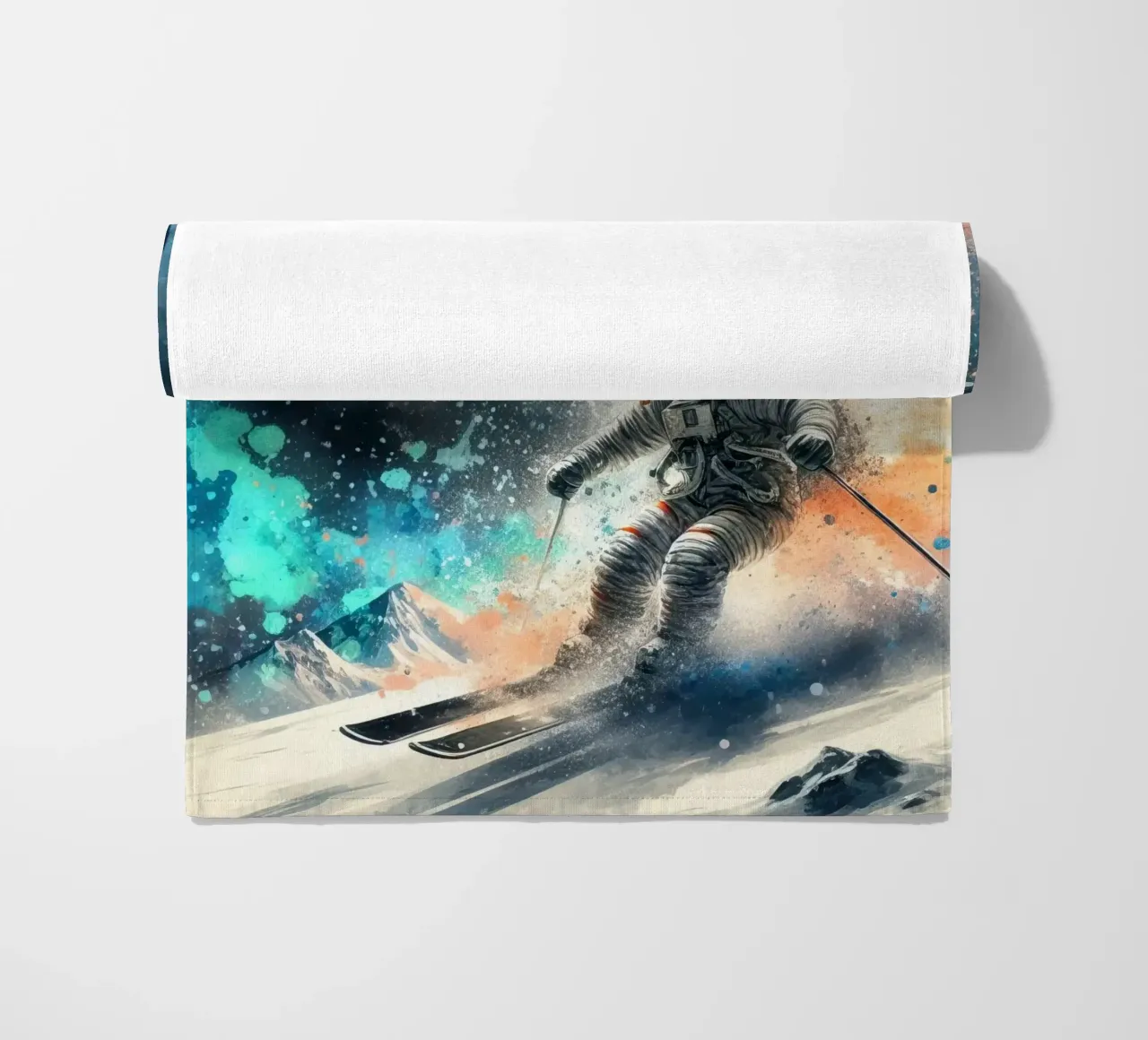 Astronaut skiing on the moon beach towel by 🎁 ARTVI-SHOP