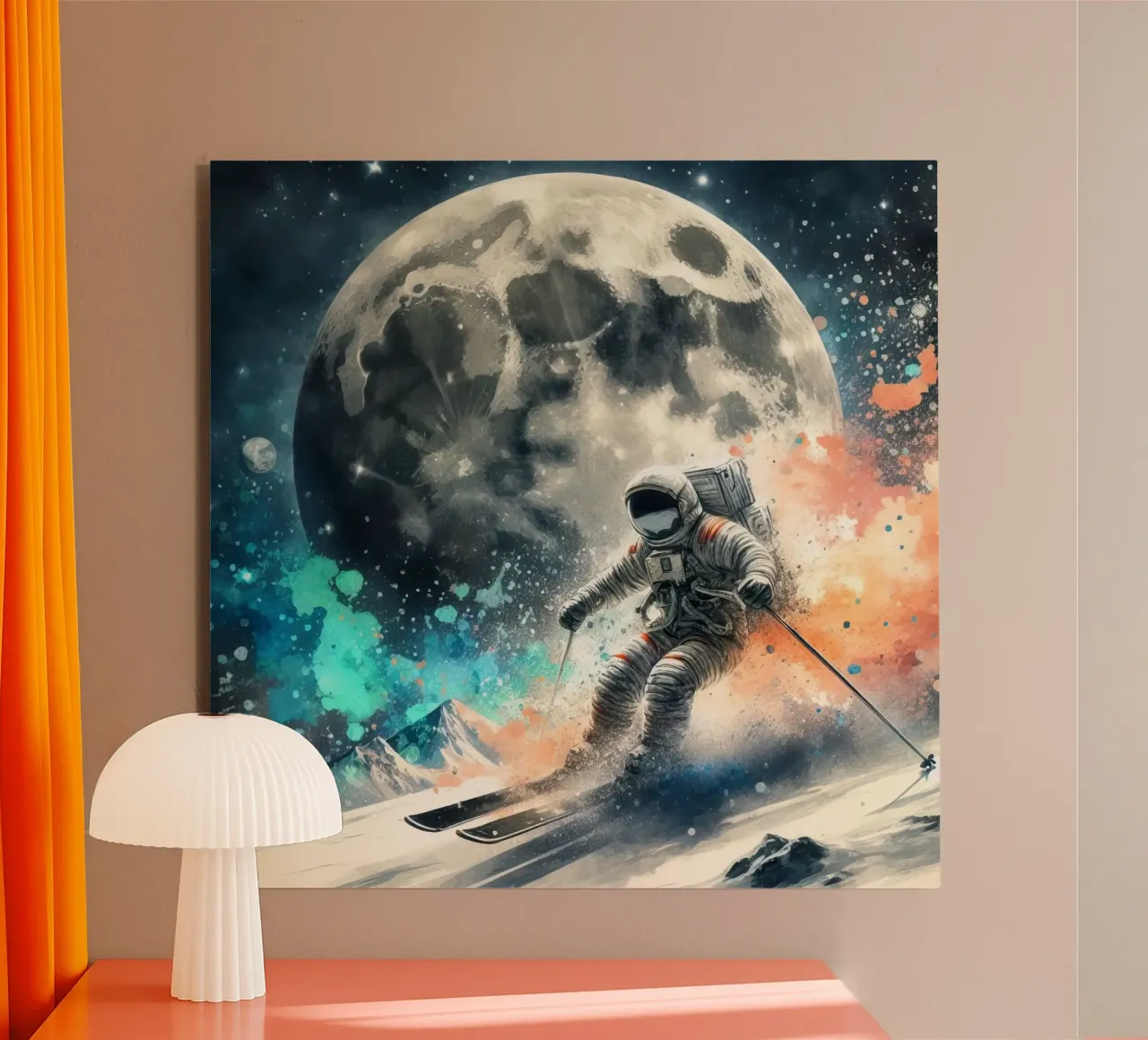 Astronauta che scia sulla luna alluminio dibond da 🎁 ARTVI-SHOP