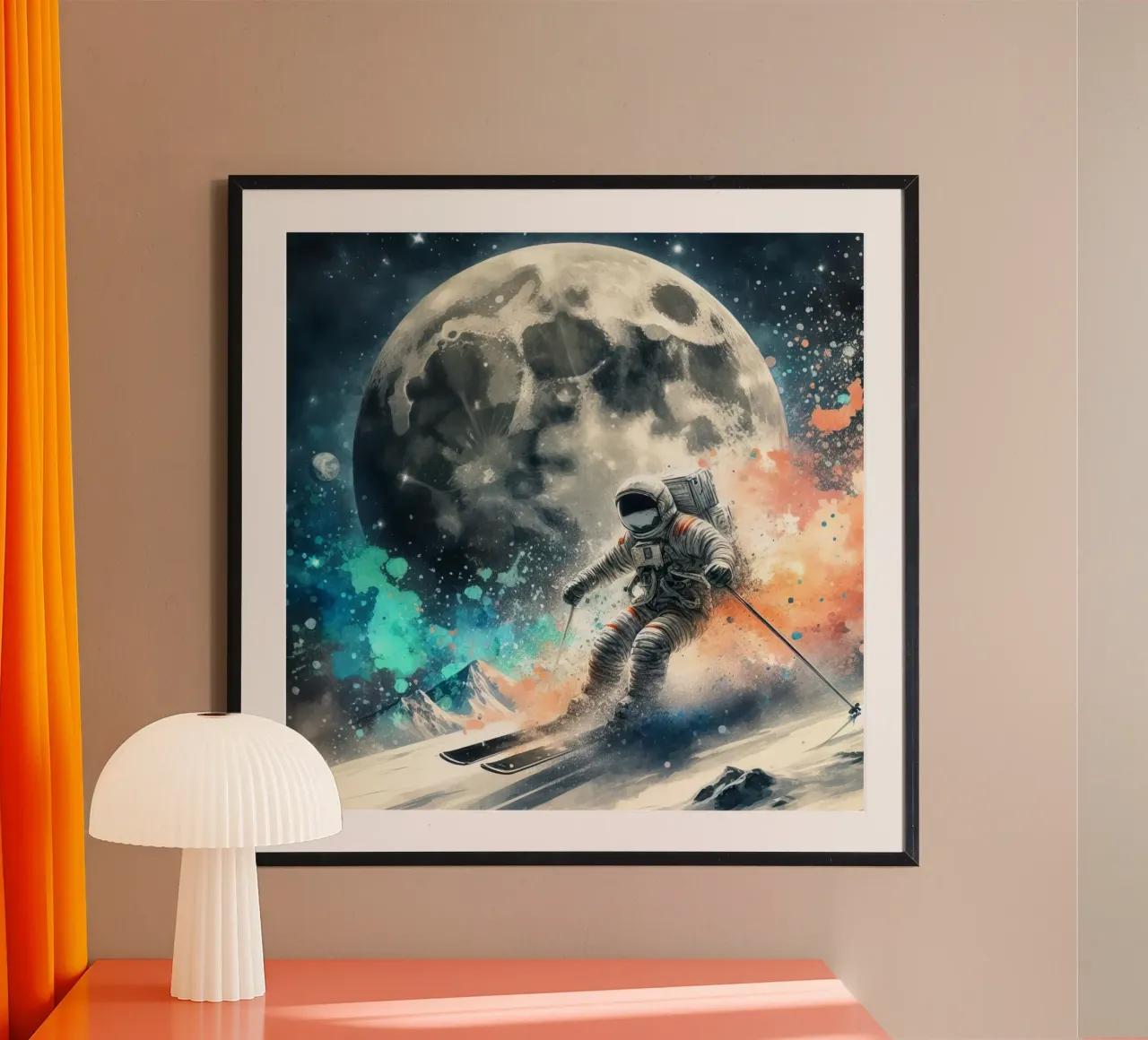 Astronaut skiing on the moon hahnemühle by 🎁 ARTVI-SHOP