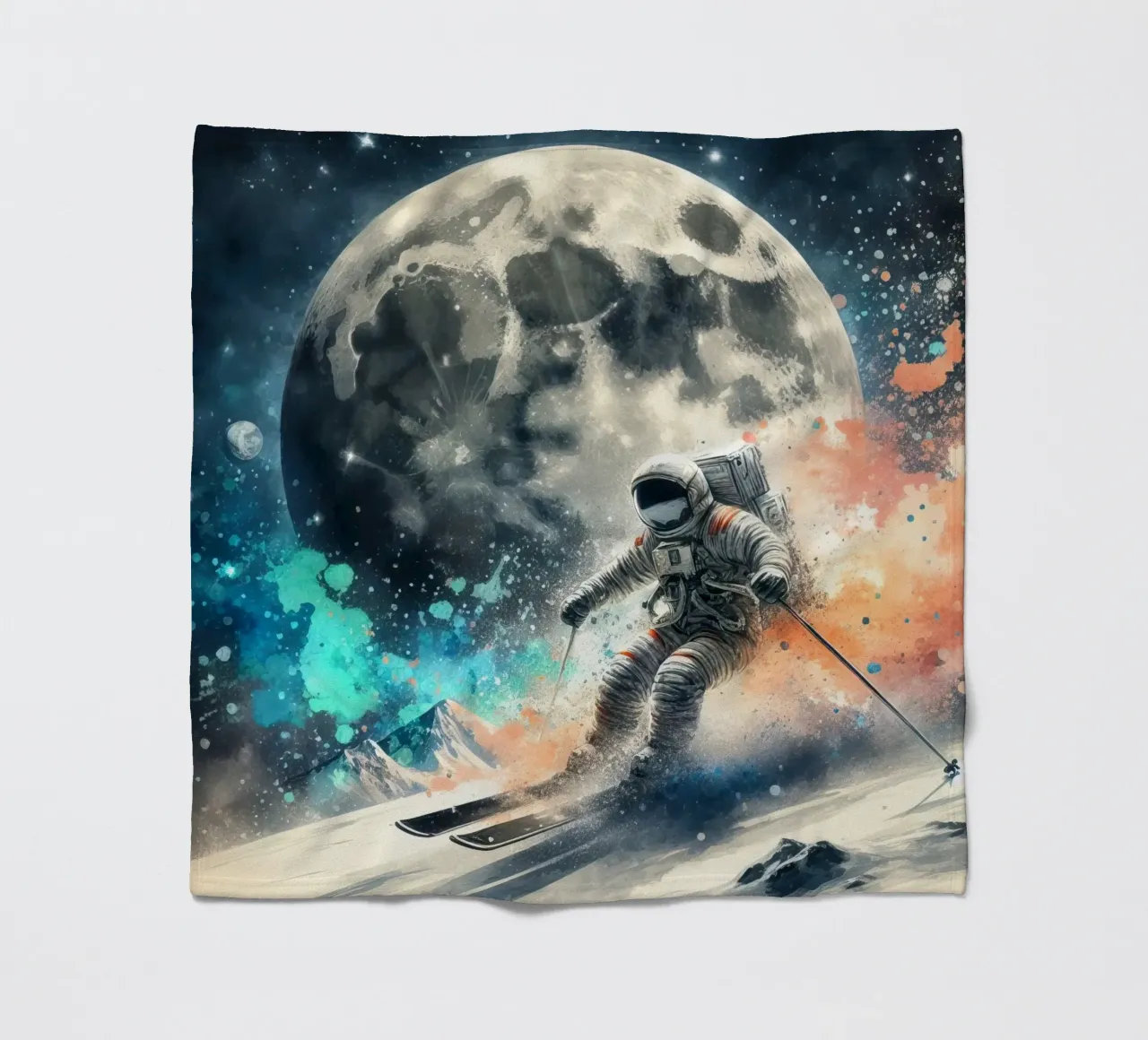 Astronauta che scia sulla luna coperta in pile da 🎁 ARTVI-SHOP