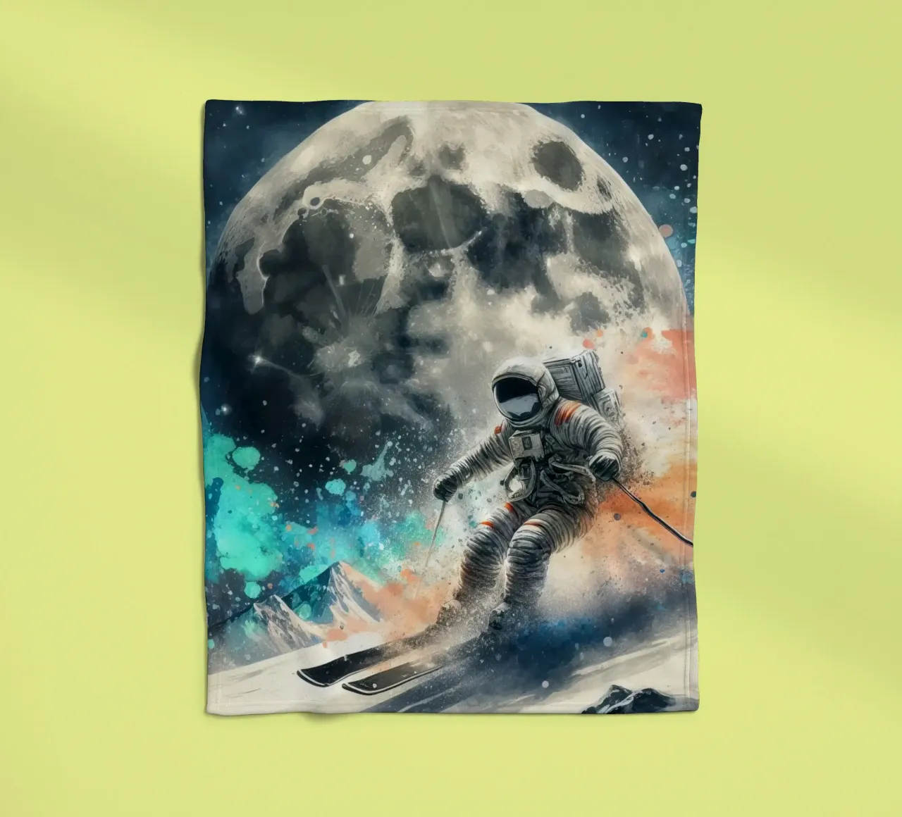 Astronauta che scia sulla luna coperta in pile da 🎁 ARTVI-SHOP