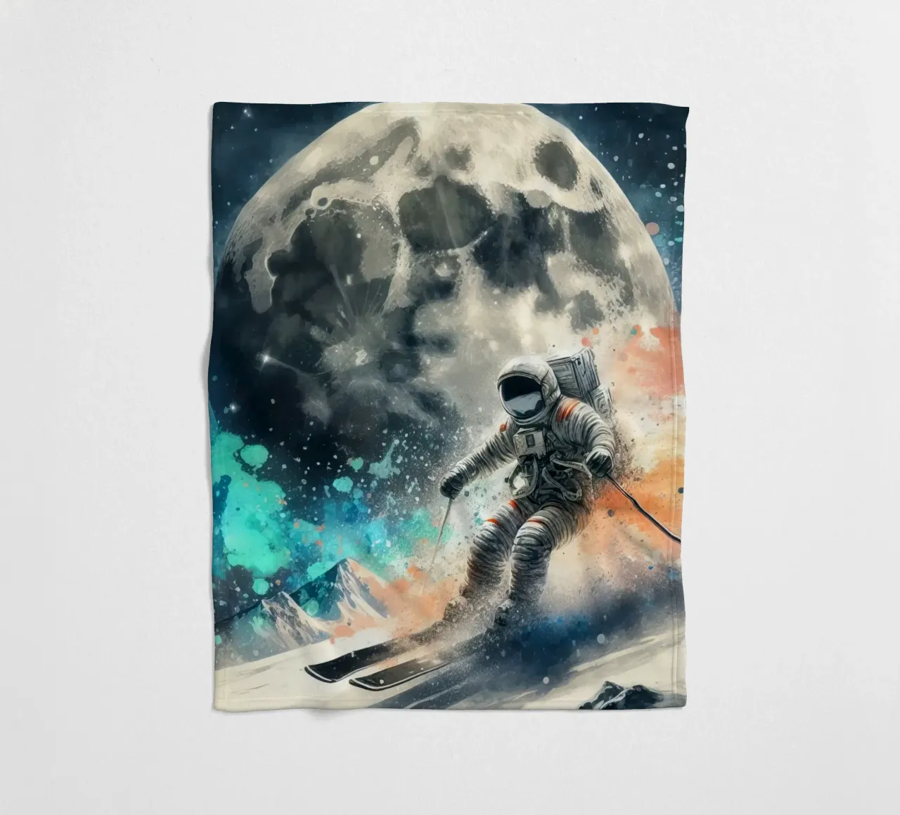 Astronauta che scia sulla luna coperta in pile da 🎁 ARTVI-SHOP