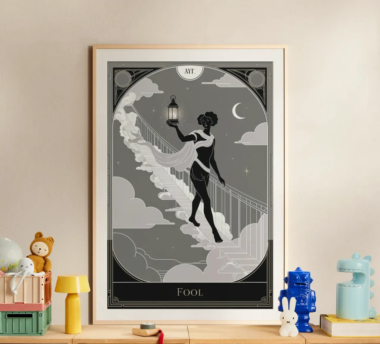 The Fool – The Wanderer’s Call Poster mit Holzrahmen von Mystique & Muse