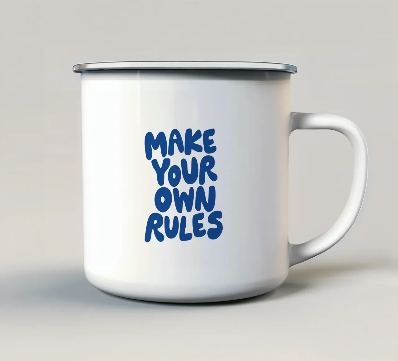 Crea le tue regole Design tipografico in blu tazza in smalto da THE MOTIVATED TYPE