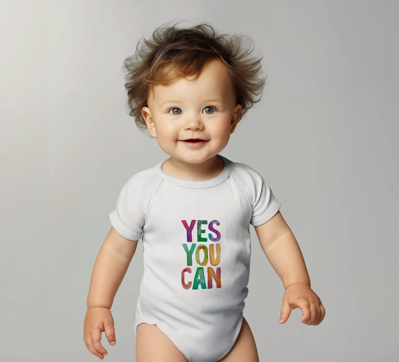 Yes You Can Rainbow Typography Design per le camere dei bambini body neonato maniche corte da THE MOTIVATED TYPE