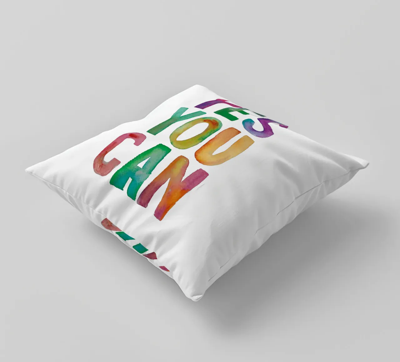 Yes You Can Rainbow Typography Design per le camere dei bambini cuscino da THE MOTIVATED TYPE