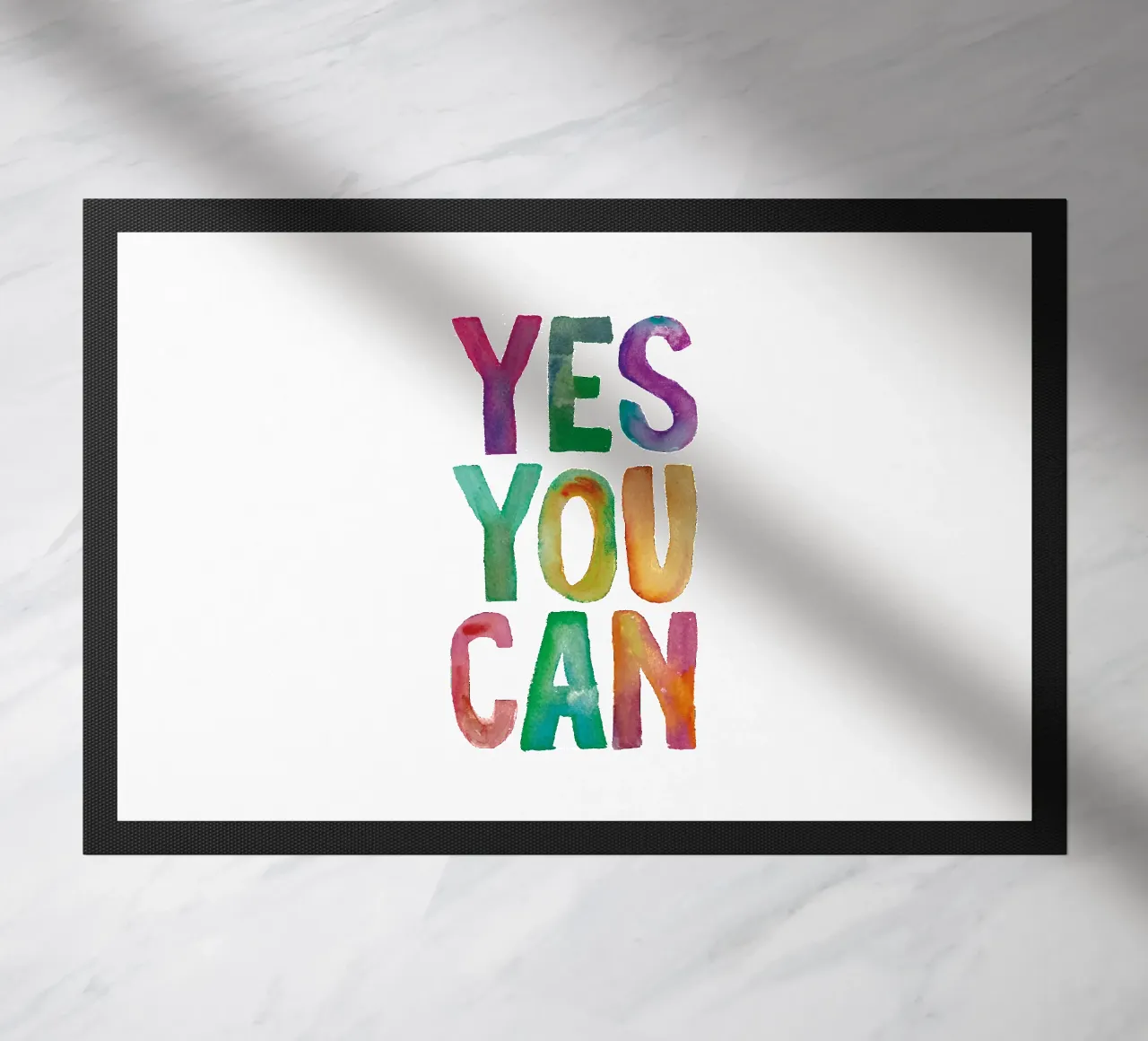 Yes You Can Rainbow Typography Design per le camere dei bambini zerbino da THE MOTIVATED TYPE