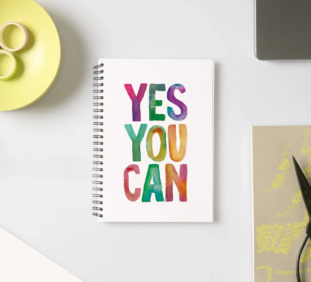 Yes You Can Rainbow Typography Design for Childrens Rooms spiral notebook by THE MOTIVATED TYPE