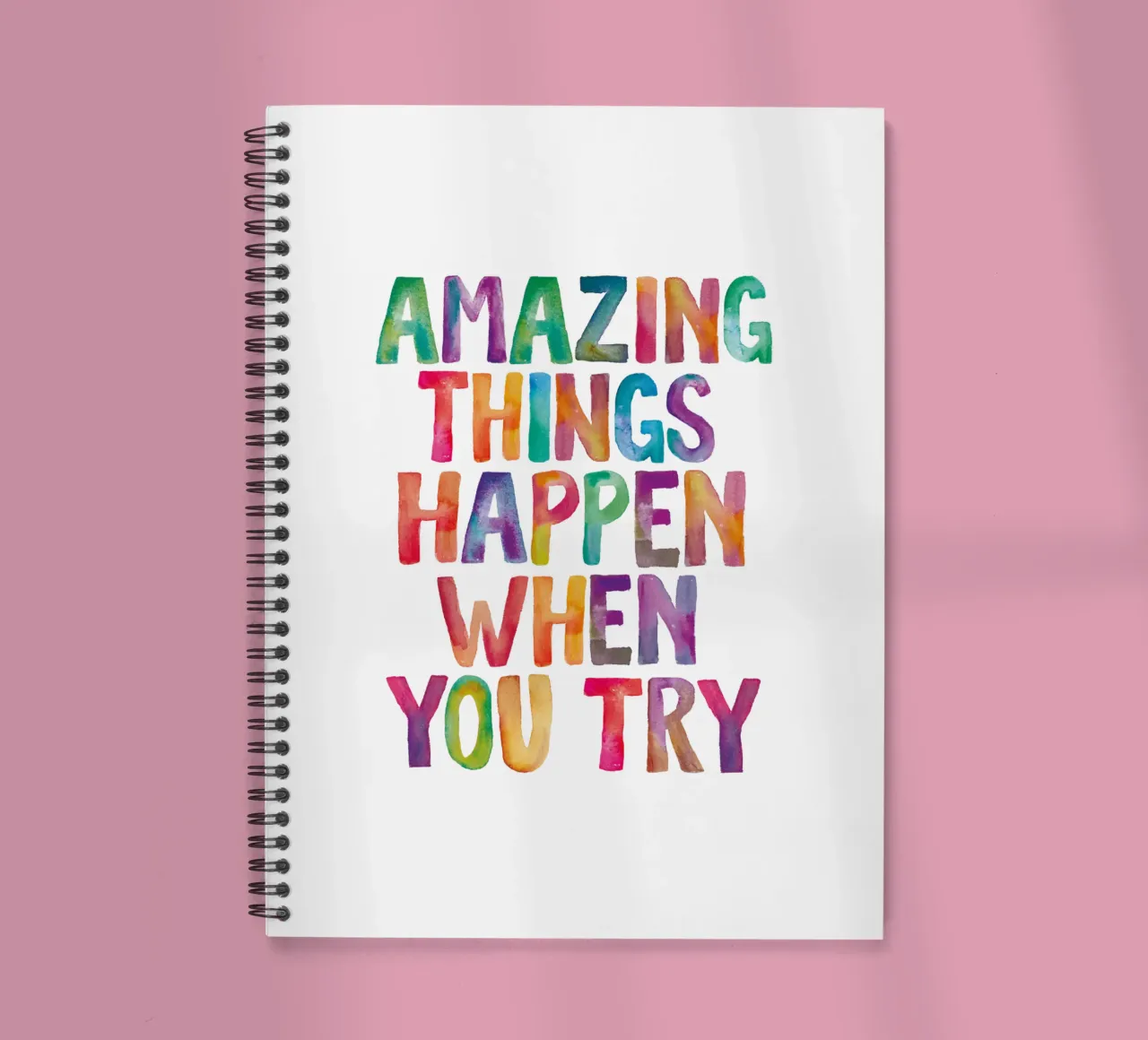 Amazing Things Happen When You Try Rainbow Typography spiral notebook by THE MOTIVATED TYPE