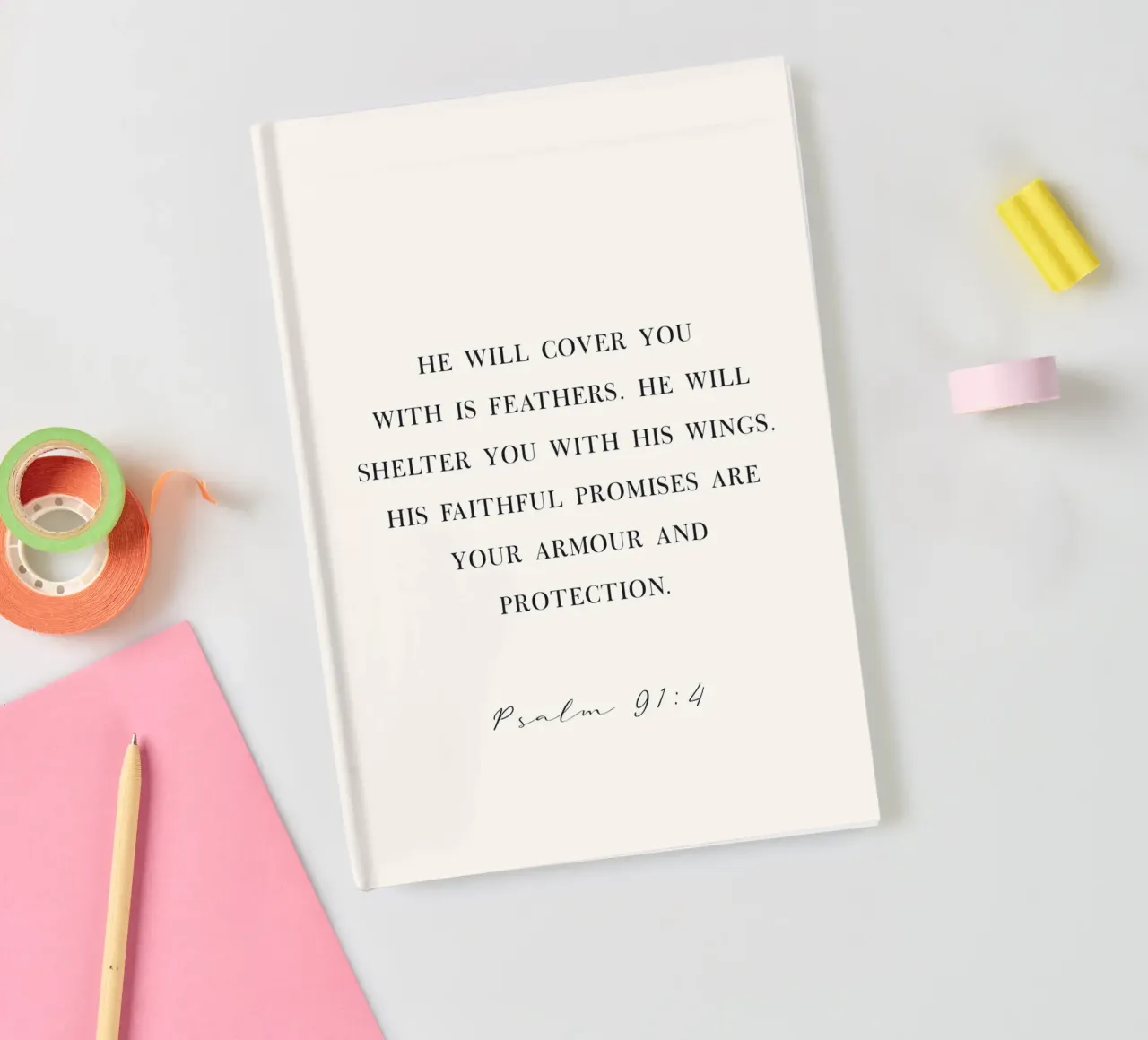 Psalm 91:4 quote notebook by Paigaam Studio