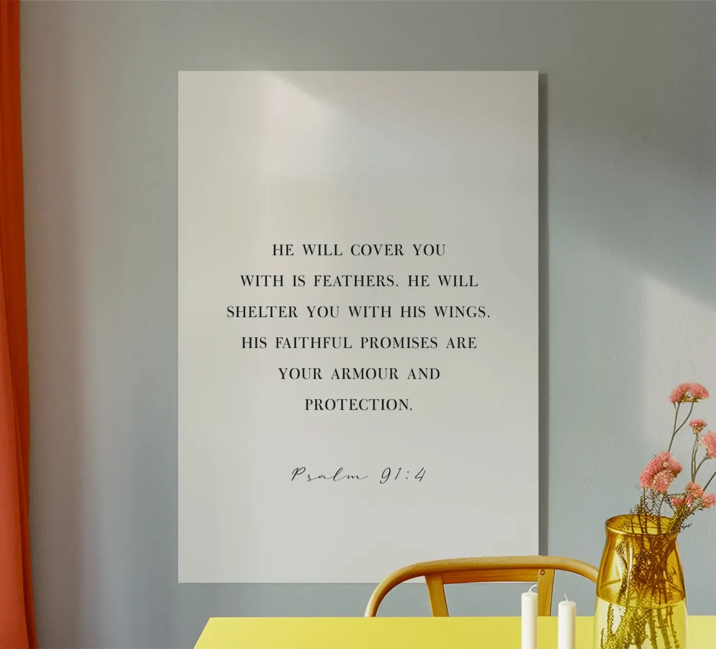 Zitat aus Psalm 91:4 Acryl-Glas von Paigaam Studio