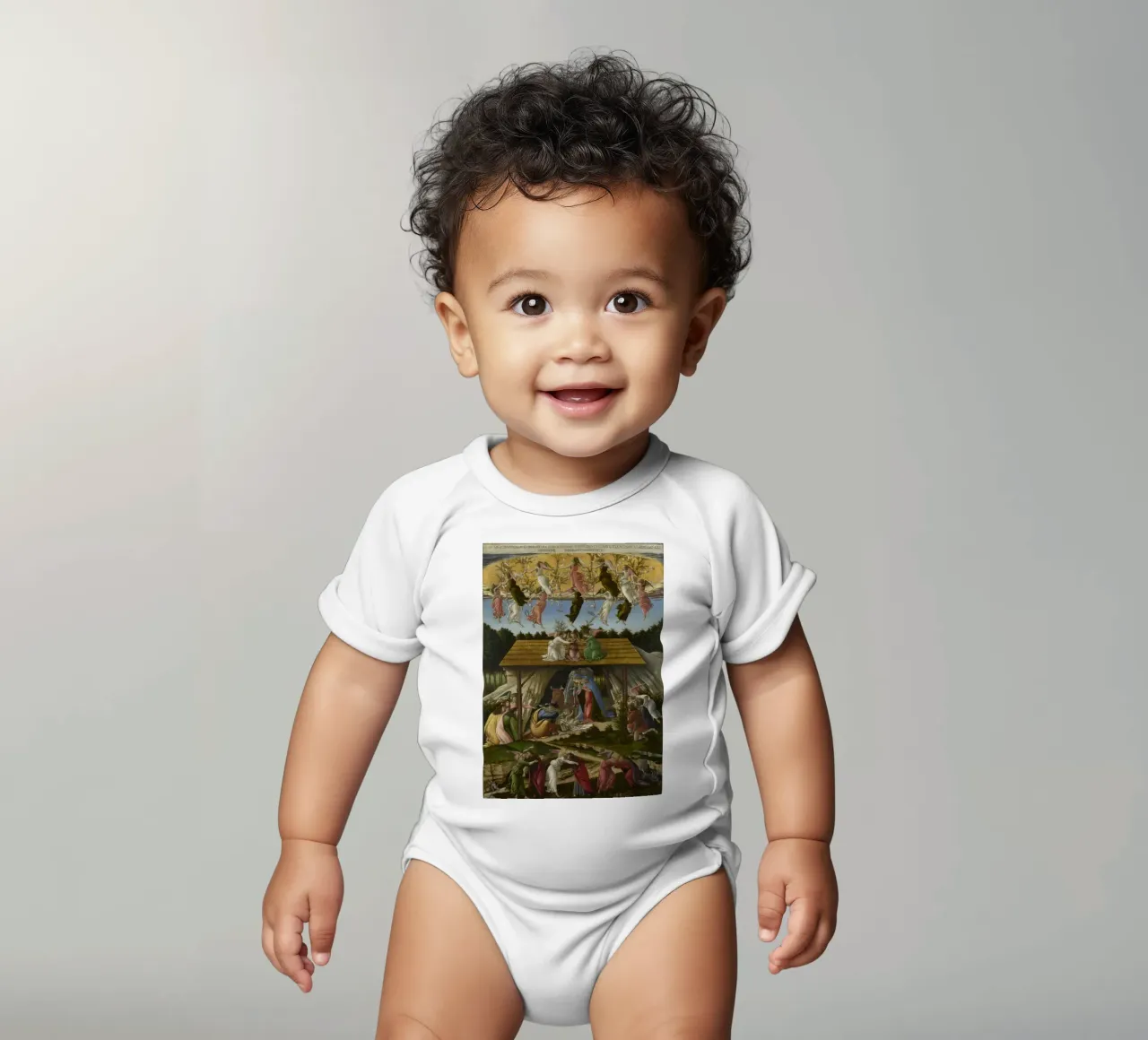 Sandro Botticelli - The Mystical Nativity body neonato maniche corte da Timeless Artworks