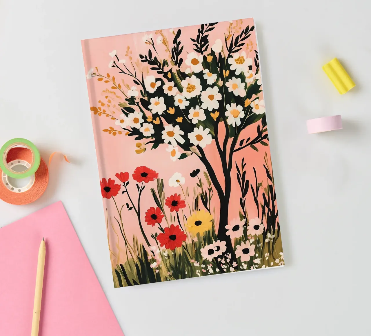 Meadow Wildflowers and Tree notebook by IamHomeStudio