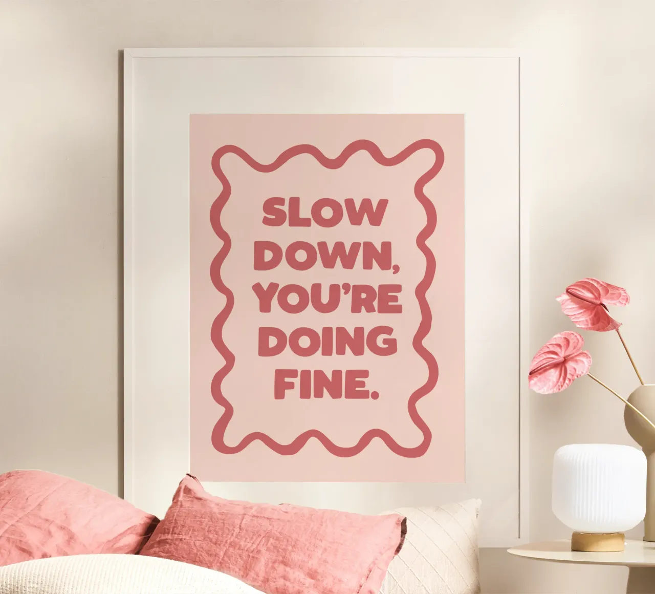 Slow Down You're Doing Fine Typografie Design in PInk carta hahnemühle da THE MOTIVATED TYPE