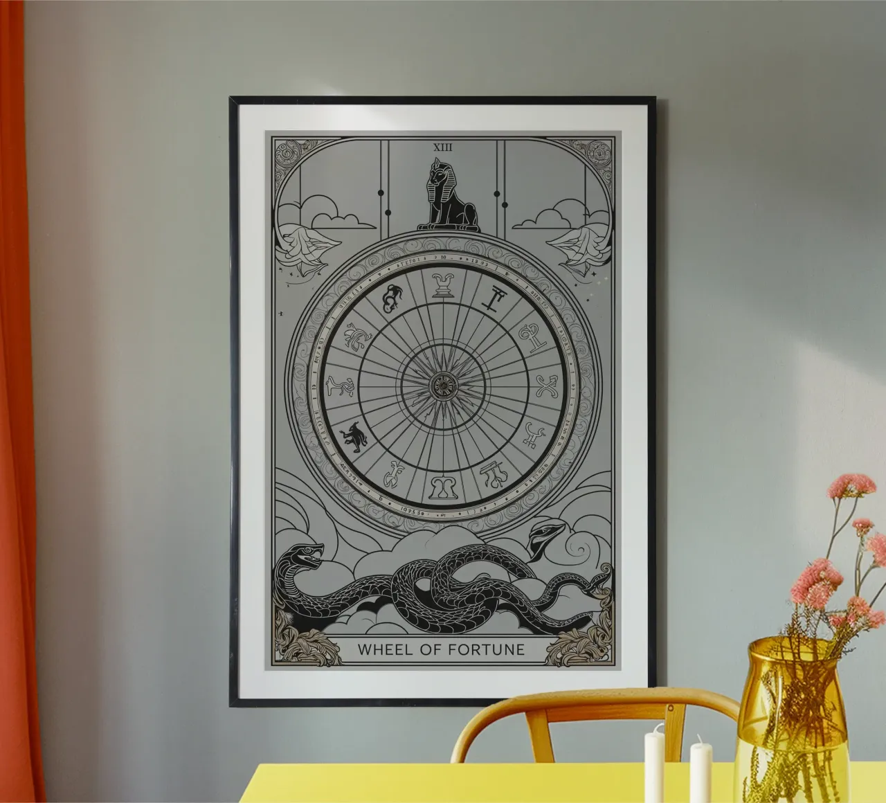 Das Glücksrad - Umarmung des Schicksals Poster mit Kunststoffrahmen von Mystique & Muse