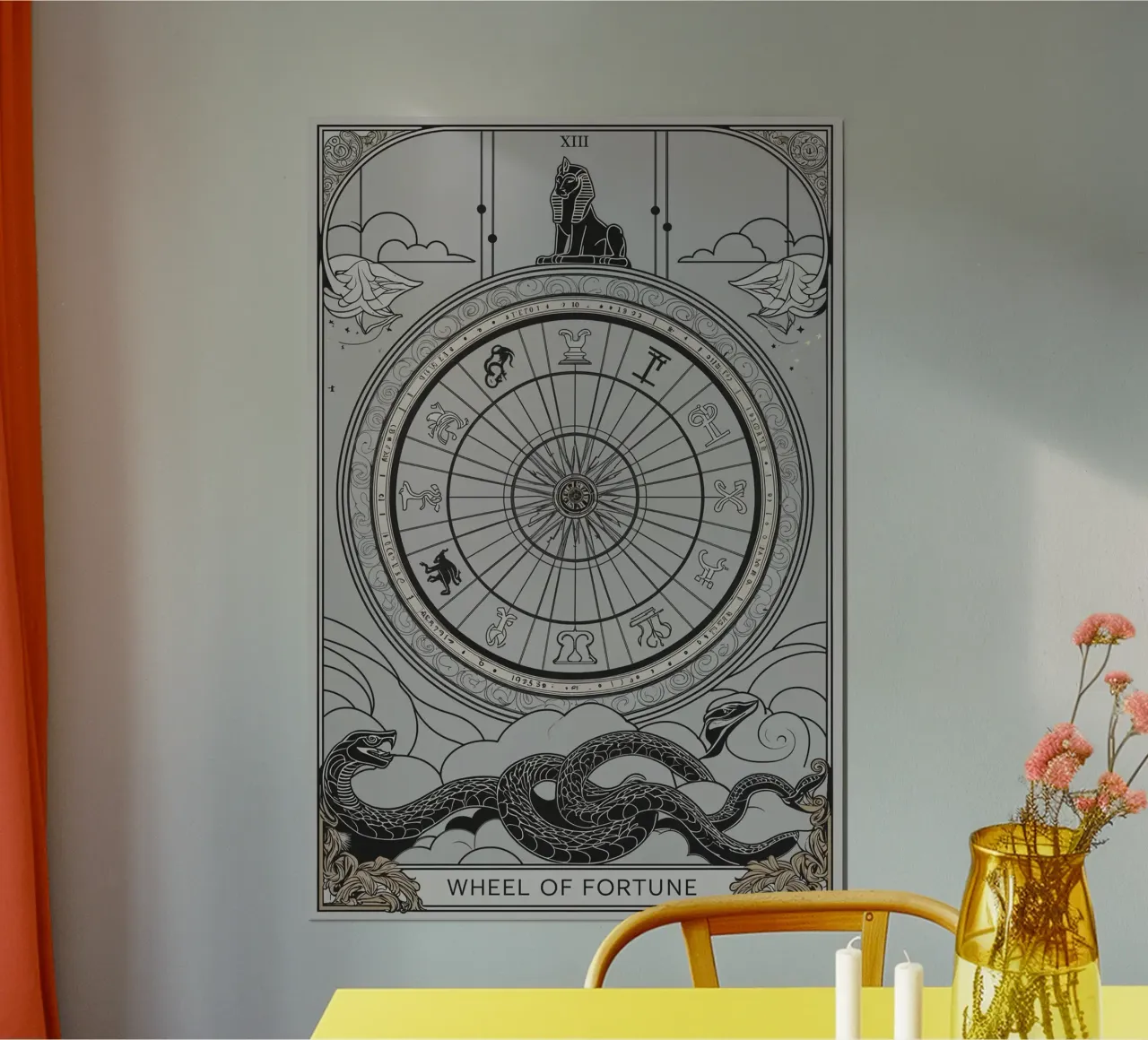 Das Glücksrad - Umarmung des Schicksals Poster mit Kunststoffrahmen von Mystique & Muse